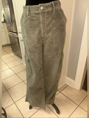 American Eagle Outfitters Olive Green Corduroy Flare Cargo Pants